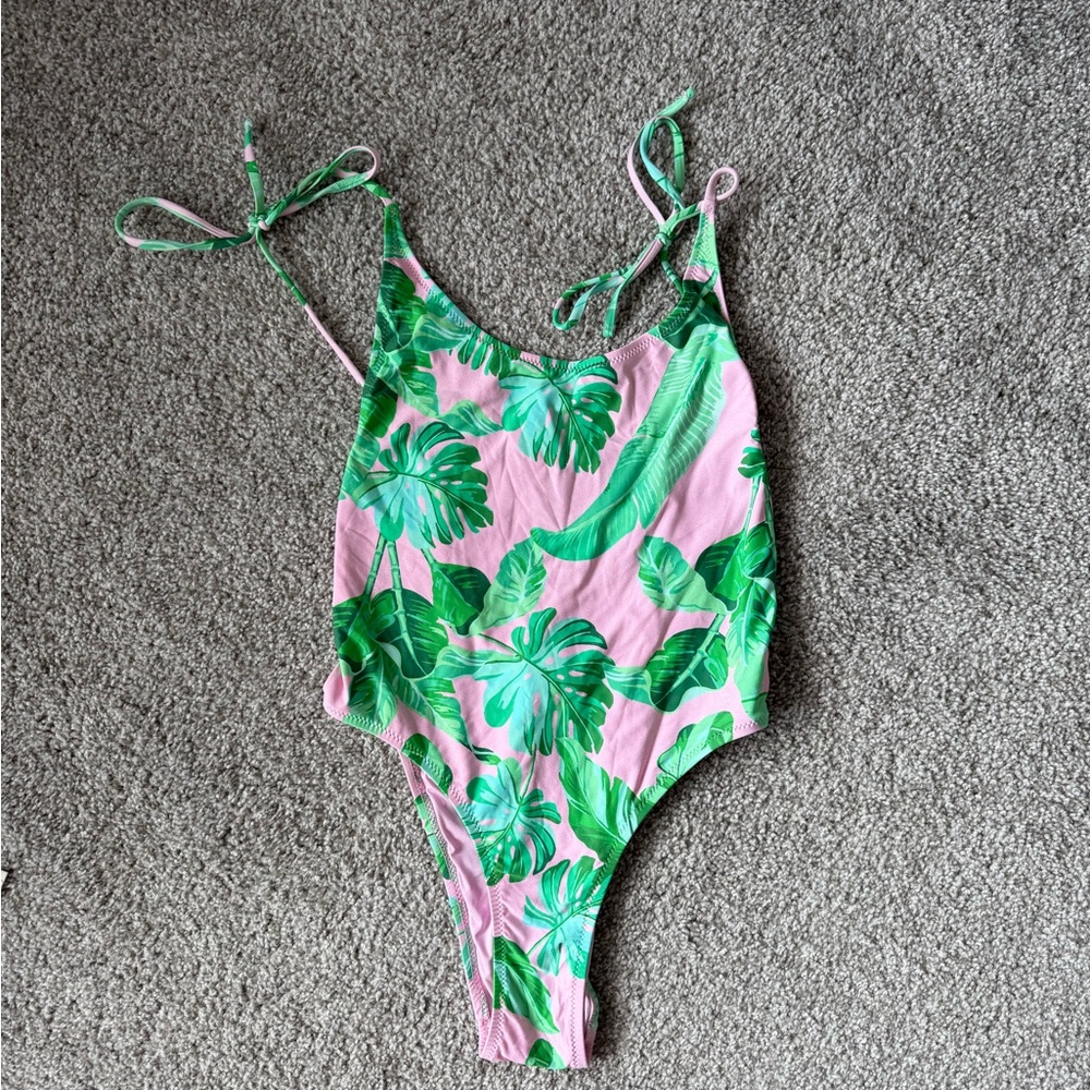 Guess Pink and Green Leaf Swimsuit